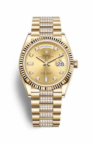 Rolex Day-Date 36 Yellow Gold / Fluted / Champagne-Diamond / President-Diamond 128238-0026 (M128238-0026)